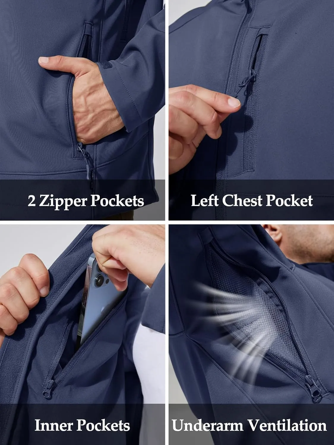 Mens Jacket Waterproof Hooded Coats Tactical Soft Shell Jackets for Men