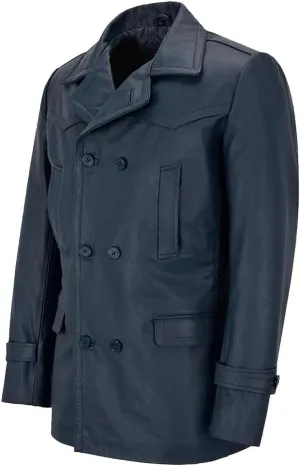Men's Kriegsmarine German Ww2 Dr Who Reefer Hide Leather Jacket Coat Mens Leather Car Coat