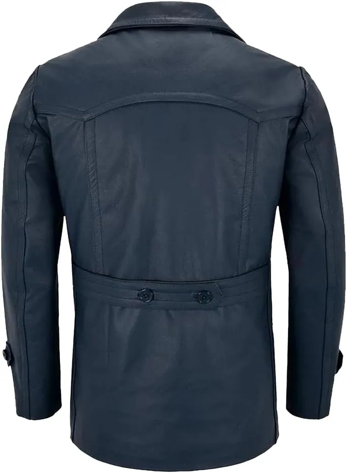 Men's Kriegsmarine German Ww2 Dr Who Reefer Hide Leather Jacket Coat Mens Leather Car Coat
