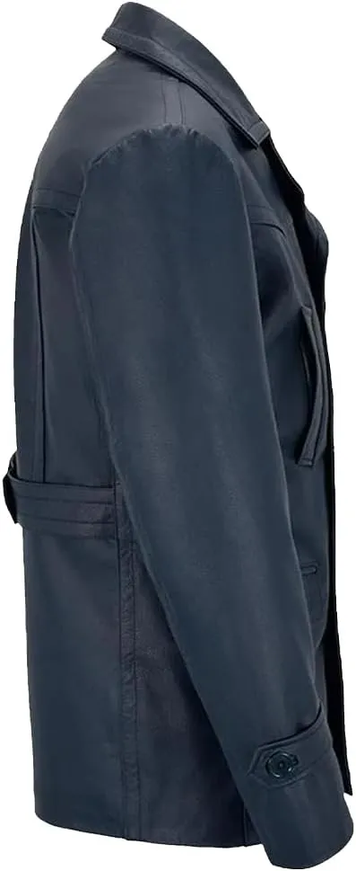 Men's Kriegsmarine German Ww2 Dr Who Reefer Hide Leather Jacket Coat Mens Leather Car Coat