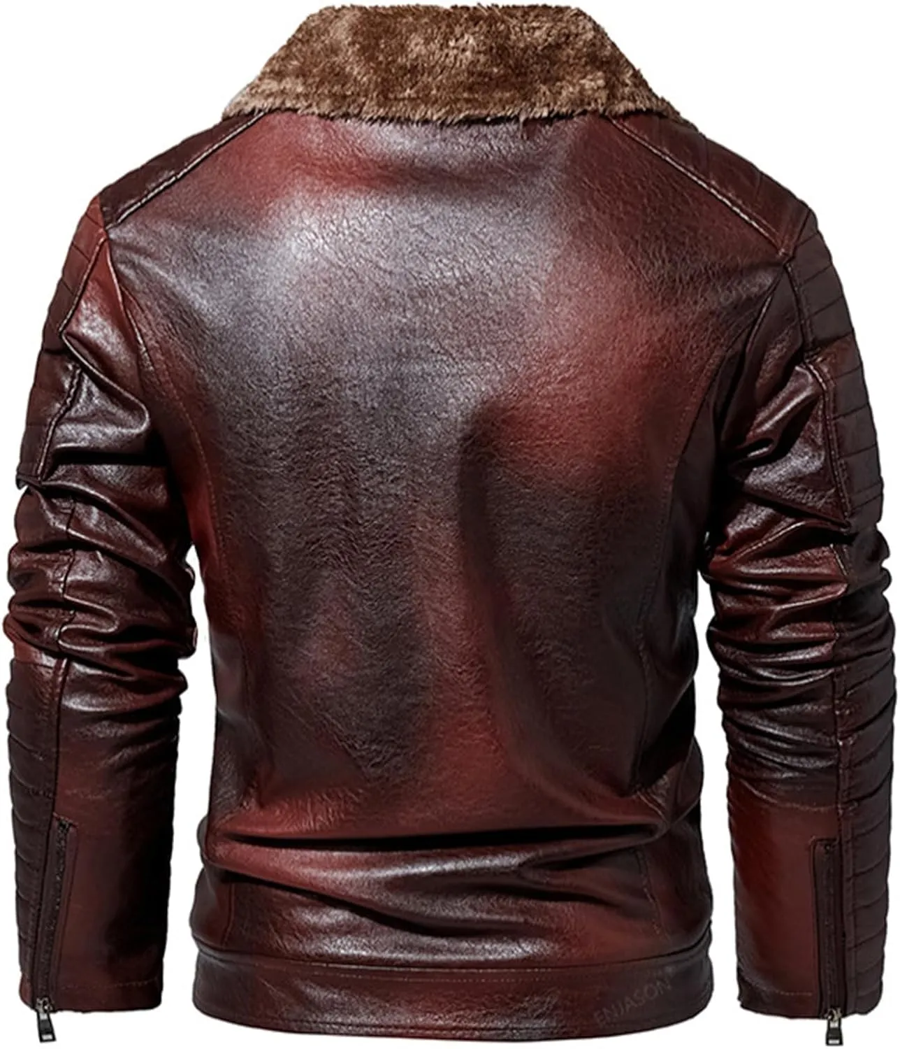 Men's Motorcycle Warm Leather Jacket Winter Outdoor Faux Leather Coat Sherpa Fur Collar Bike Bomber Jacket