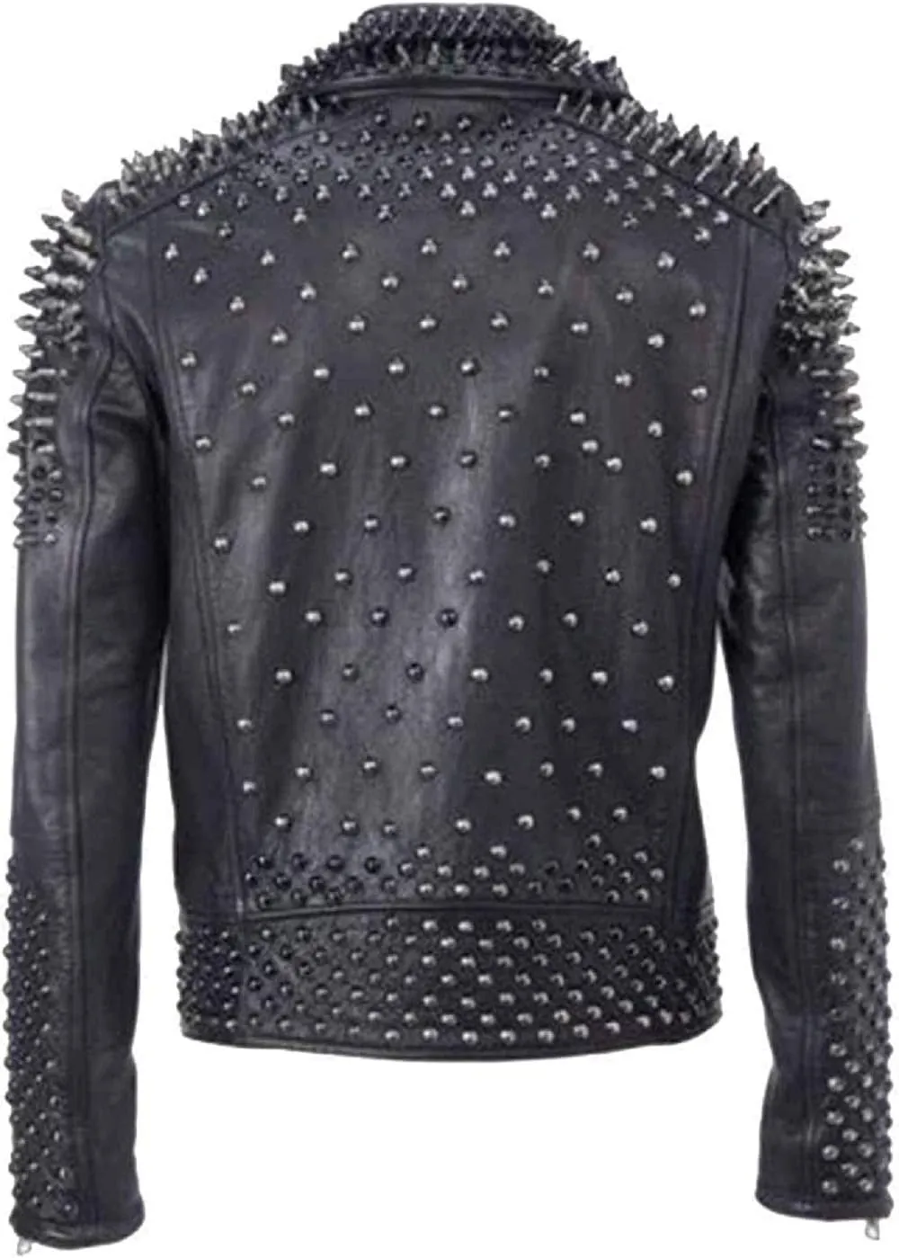 Men's Multicolor Diamond Studded Brando Retro Motorcycle Rock Punk Biker Genuine Leather Jacket