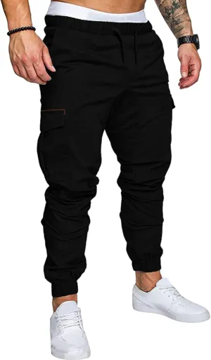 Mens Pants Cargo Joggers Sweatpants Casual Slim Fit Chino Trousers Elastic Waist Drawstring Pants with Pockets