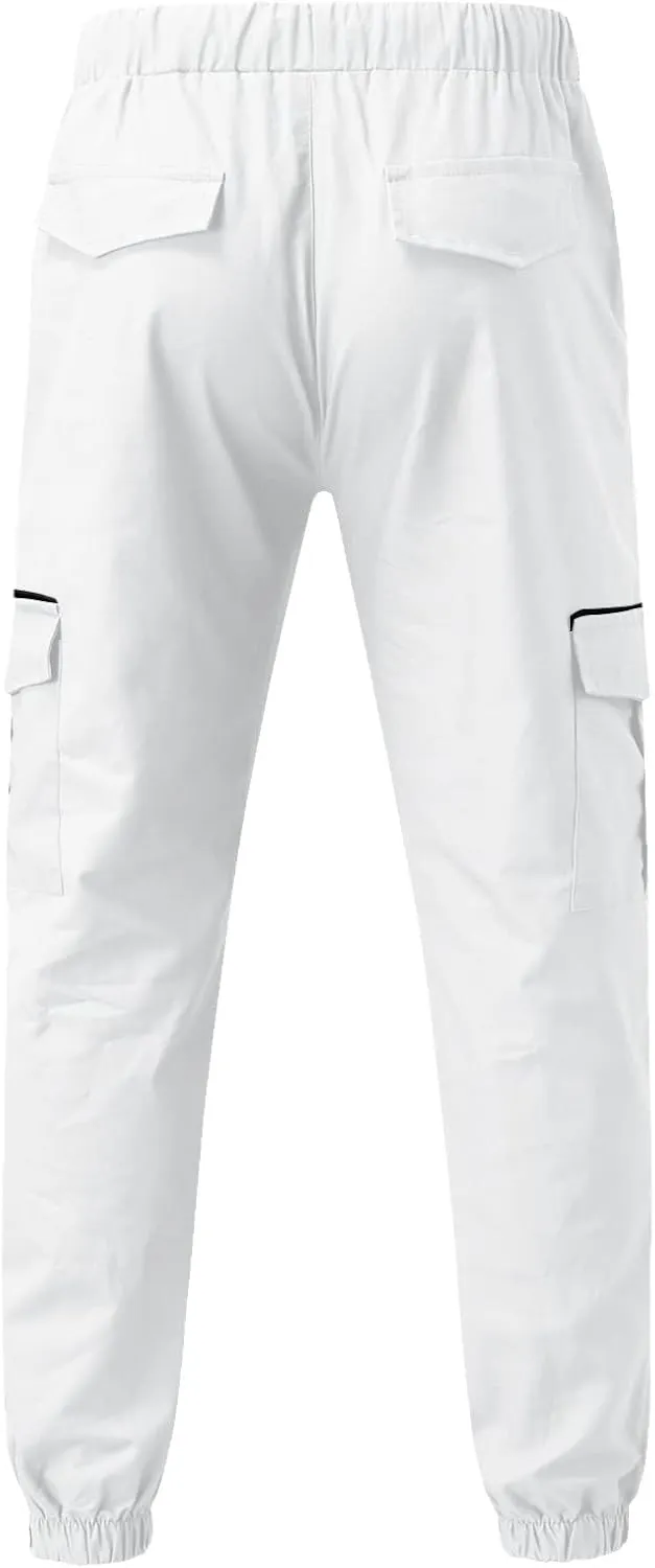 Mens Pants Cargo Joggers Sweatpants Casual Slim Fit Chino Trousers Elastic Waist Drawstring Pants with Pockets
