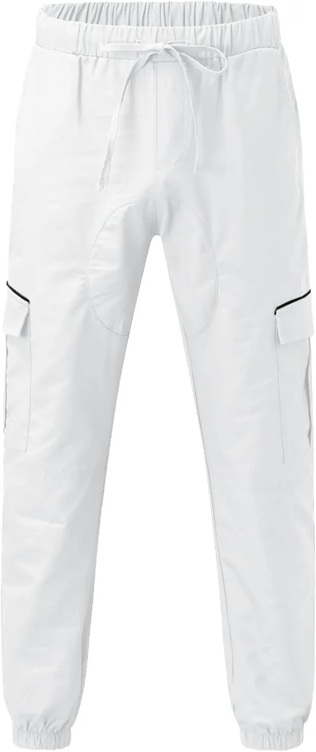 Mens Pants Cargo Joggers Sweatpants Casual Slim Fit Chino Trousers Elastic Waist Drawstring Pants with Pockets