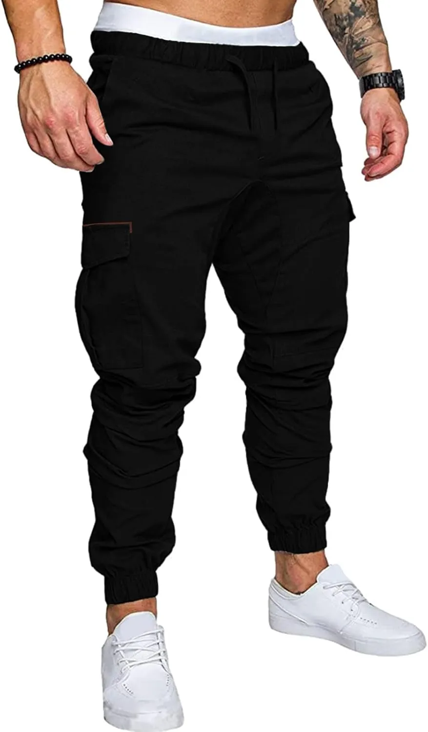 Mens Pants Cargo Joggers Sweatpants Casual Slim Fit Chino Trousers Elastic Waist Drawstring Pants with Pockets