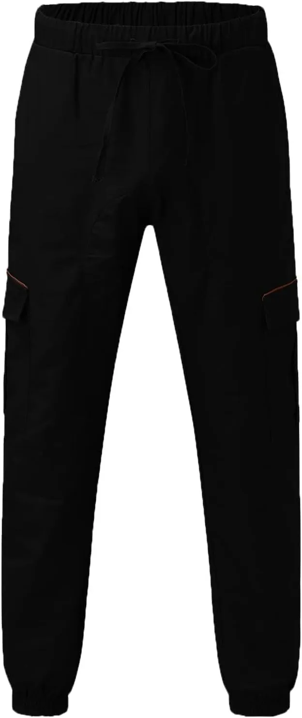 Mens Pants Cargo Joggers Sweatpants Casual Slim Fit Chino Trousers Elastic Waist Drawstring Pants with Pockets