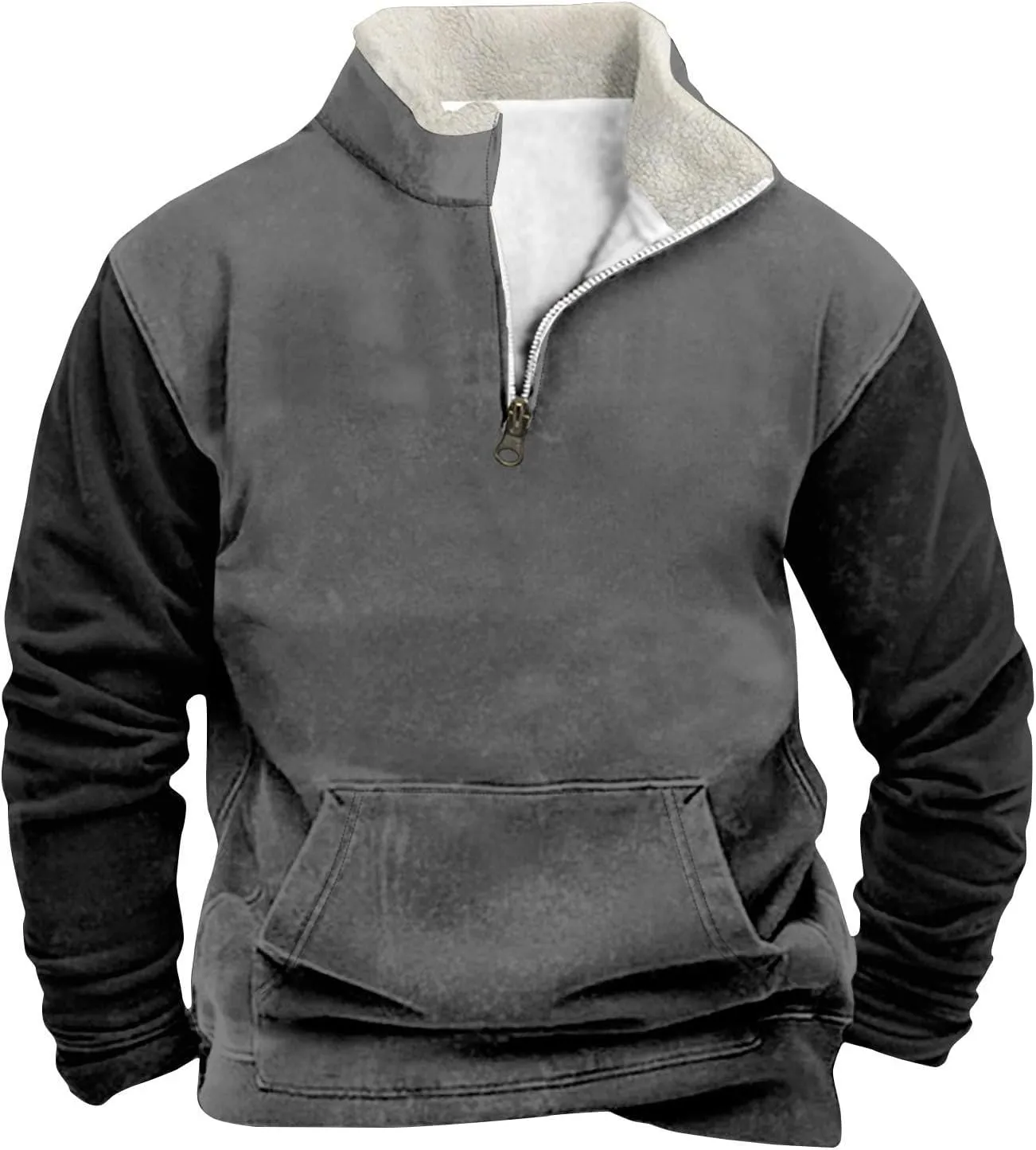 Men's Quarter Zipper Sherpa Sweatshirts 2025 Thermal Warm Sweater 1/4 Zip Stand Collar Cowboy Print Tactical Jacket