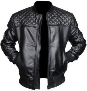 Men's Quilted Shoulder Rib Design Slim Leather Jacket SouthBeachLeather