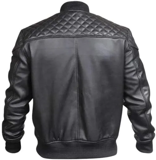Men's Quilted Shoulder Rib Design Slim Leather Jacket SouthBeachLeather
