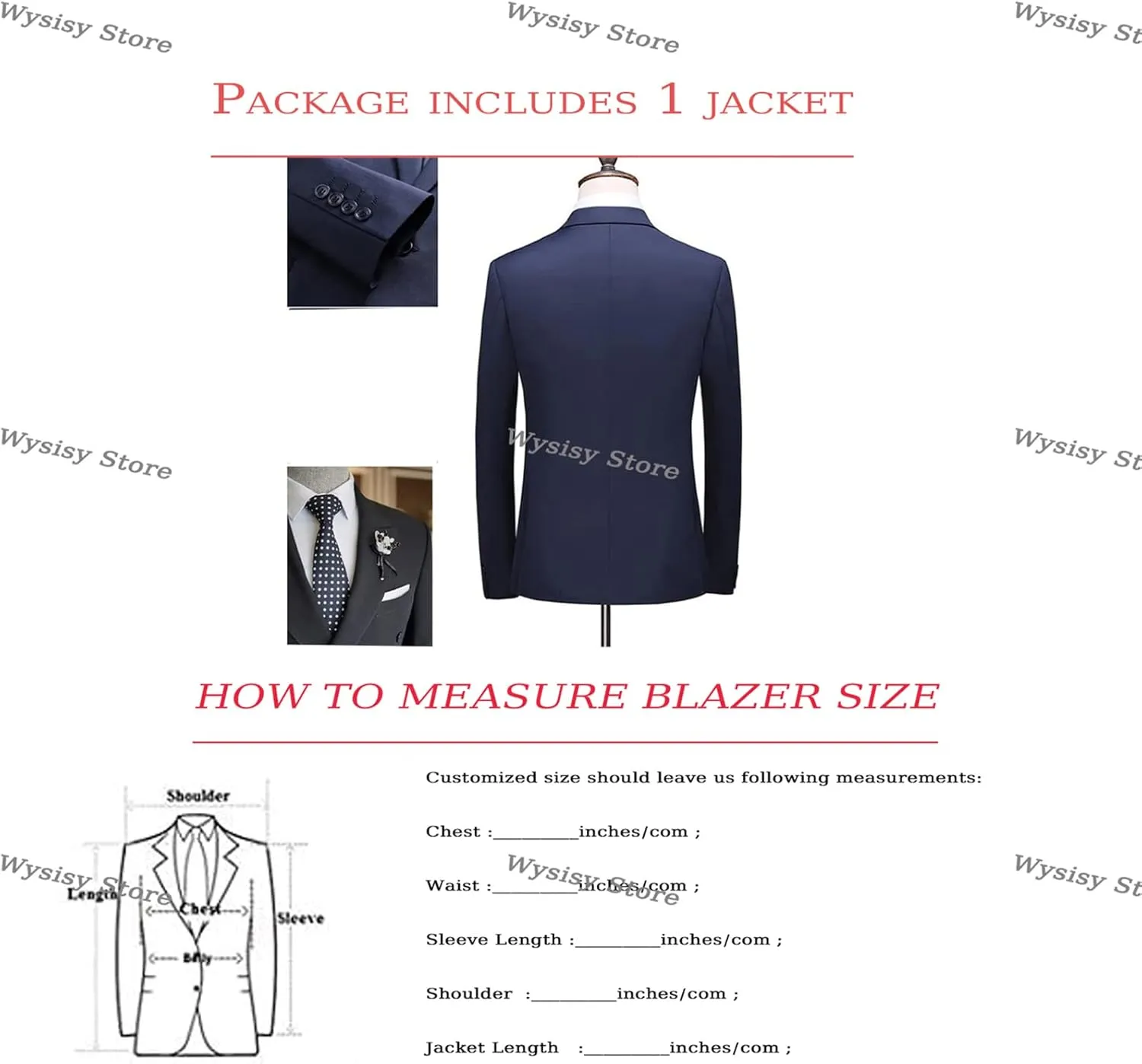 Men's Separate Jacket Slim Fit Formal Wedding Blazer One Button Single Breasted Sport Coat for Dinner, Prom(Only 1 Jacket)