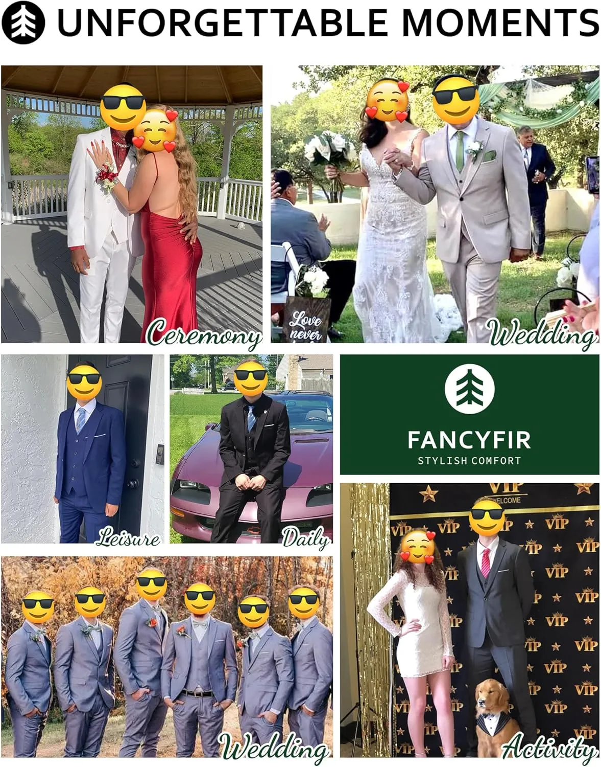 Men's Slim Fit 2 Piece Suit with Tie, One Button Solid Jacket and Pants for Business Weddings Party