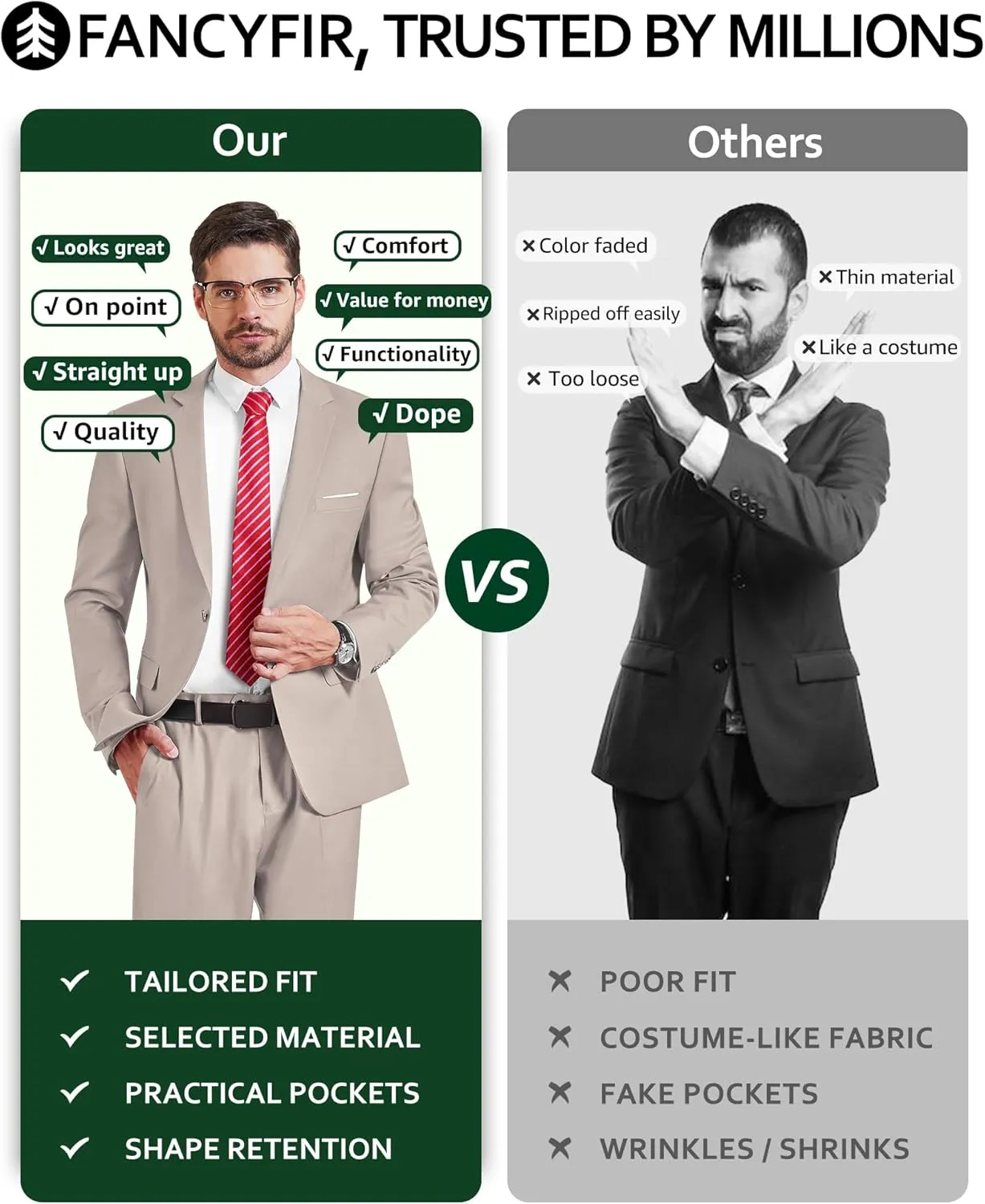 Men's Slim Fit 2 Piece Suit with Tie, One Button Solid Jacket and Pants for Business Weddings Party