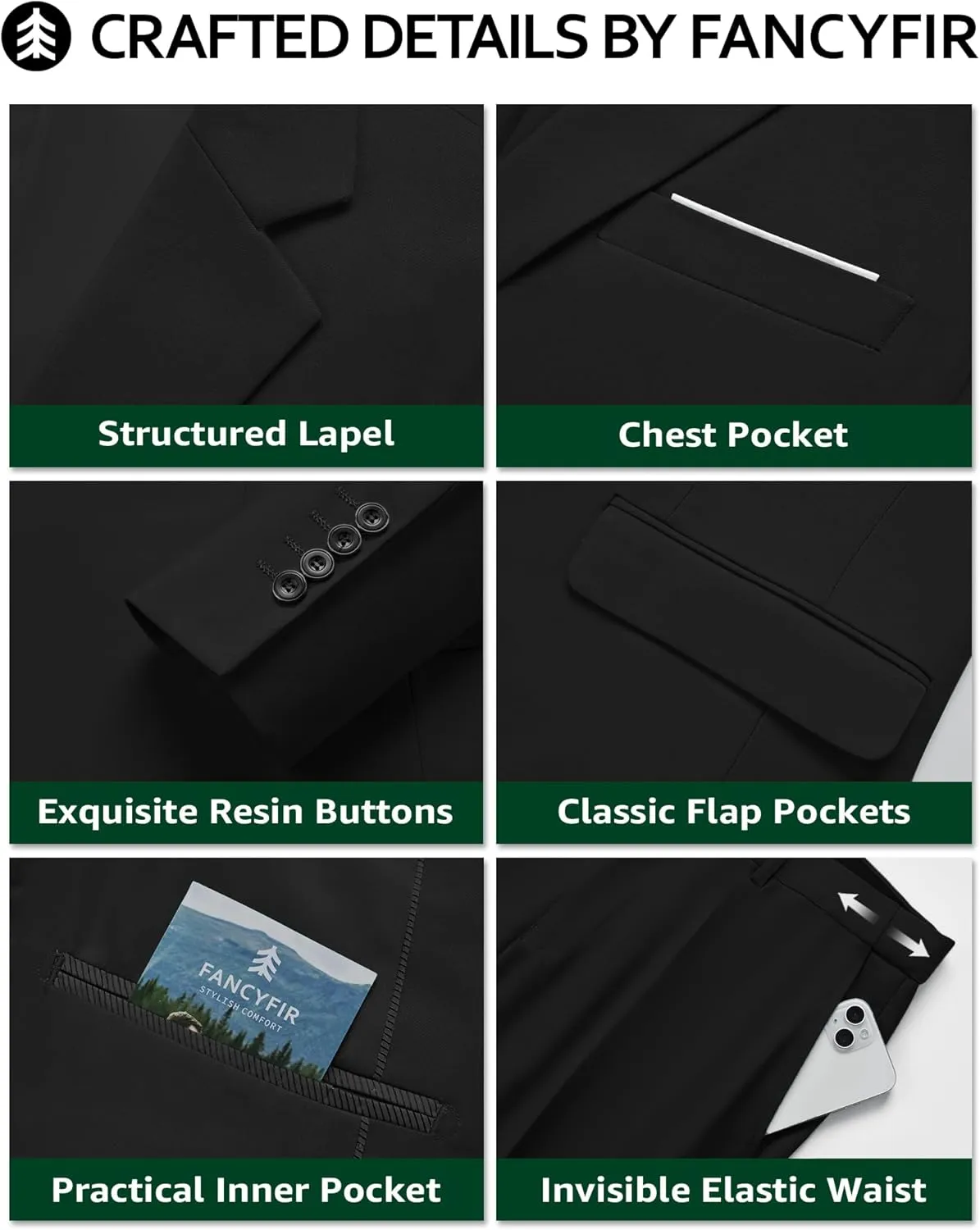Men's Slim Fit 2 Piece Suit with Tie, One Button Solid Jacket and Pants for Business Weddings Party