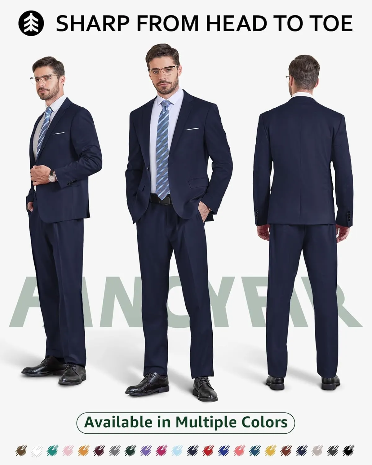 Men's Slim Fit 2 Piece Suit with Tie, One Button Solid Jacket and Pants for Business Weddings Party