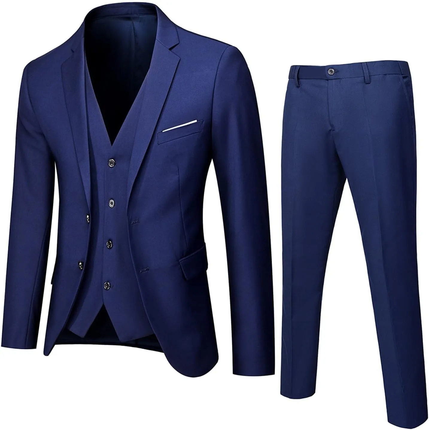 Men's Slim Fit Blue 3 Piece Suit Set - Blazer, Vest, Pants - Wedding, Business, Prom, Tuxedo Suits