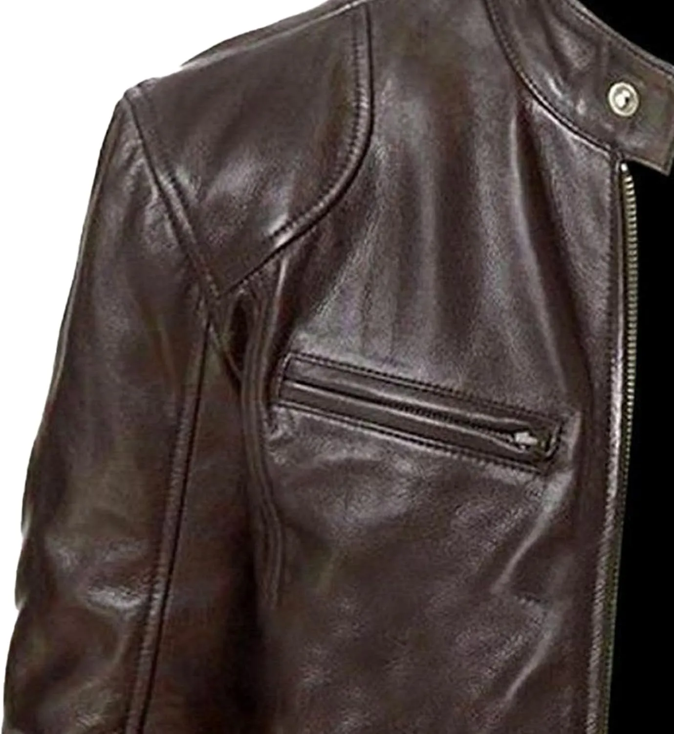 Mens Stand Collar Leather Jacket Casual Biker Motorcycle PU Jackets Slim Fit Motorcyle Lightweight Coat