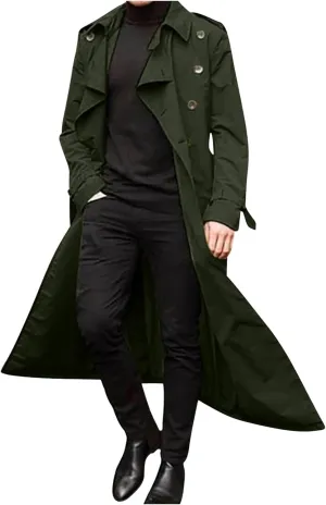 Mens Trench Coat Casual Fall Winter Pea Coat Warm Soft Windproof Overcoat Notched Lapel Collar Jacket Outwear