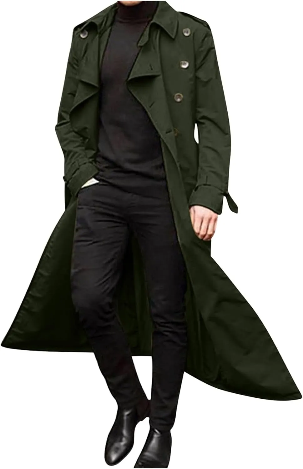 Mens Trench Coat Casual Fall Winter Pea Coat Warm Soft Windproof Overcoat Notched Lapel Collar Jacket Outwear