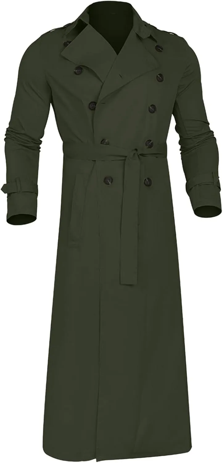 Mens Trench Coat Casual Fall Winter Pea Coat Warm Soft Windproof Overcoat Notched Lapel Collar Jacket Outwear