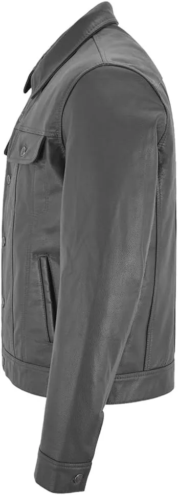 Mens Trucker Leather Jacket Vintage Genuine Lambskin Leather Jacket Men Shirt Style Man Leather Jacket