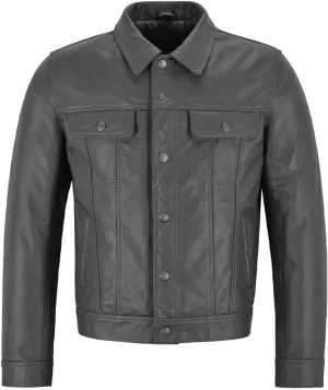 Mens Trucker Leather Jacket Vintage Genuine Lambskin Leather Jacket Men Shirt Style Man Leather Jacket