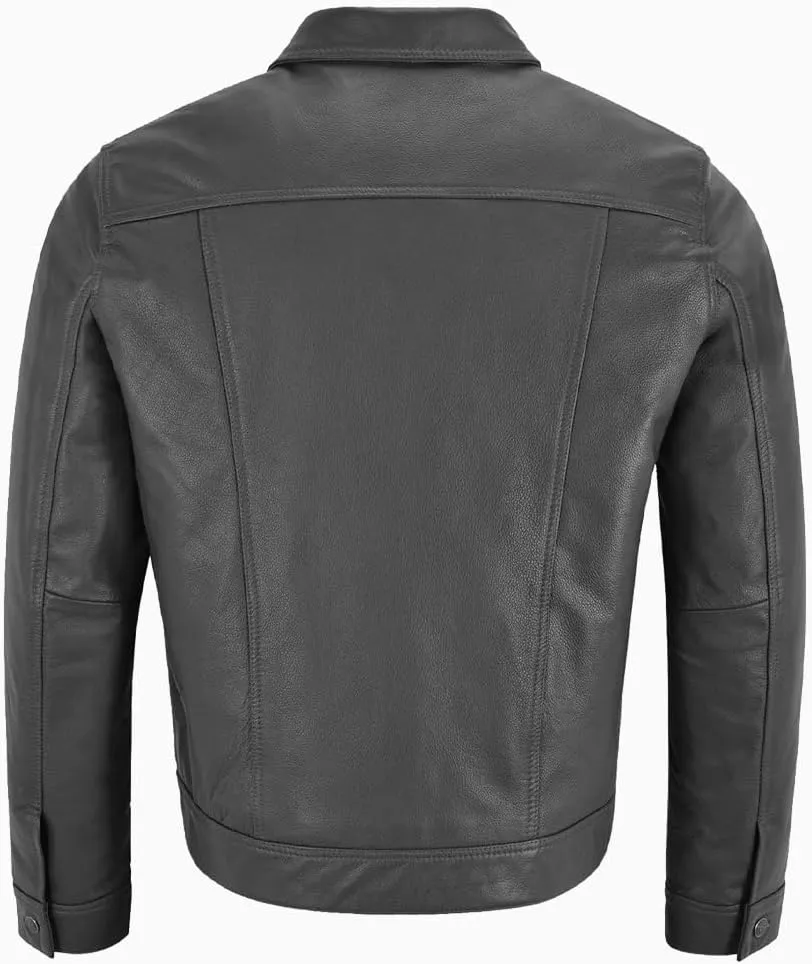 Mens Trucker Leather Jacket Vintage Genuine Lambskin Leather Jacket Men Shirt Style Man Leather Jacket