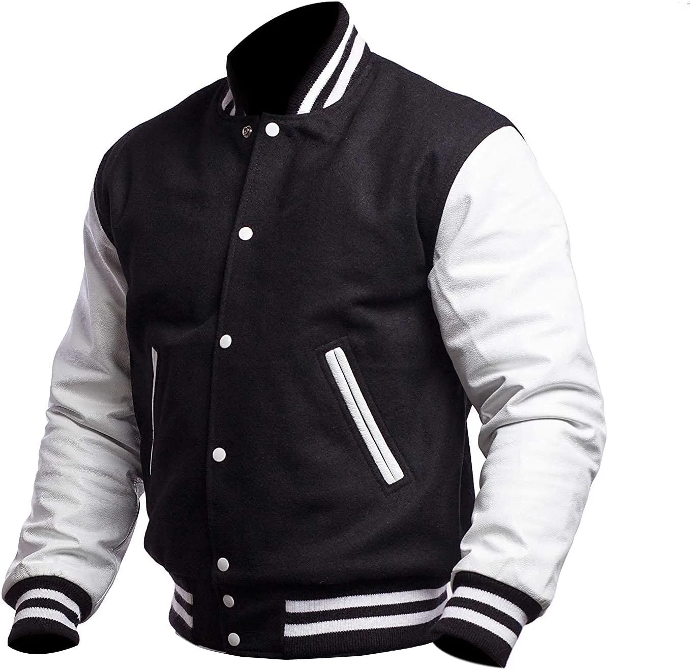 Men's Varsity Letterman Jacket - High School College Baseball Bomber Jacket Wool   Faux Leather Jacket Men