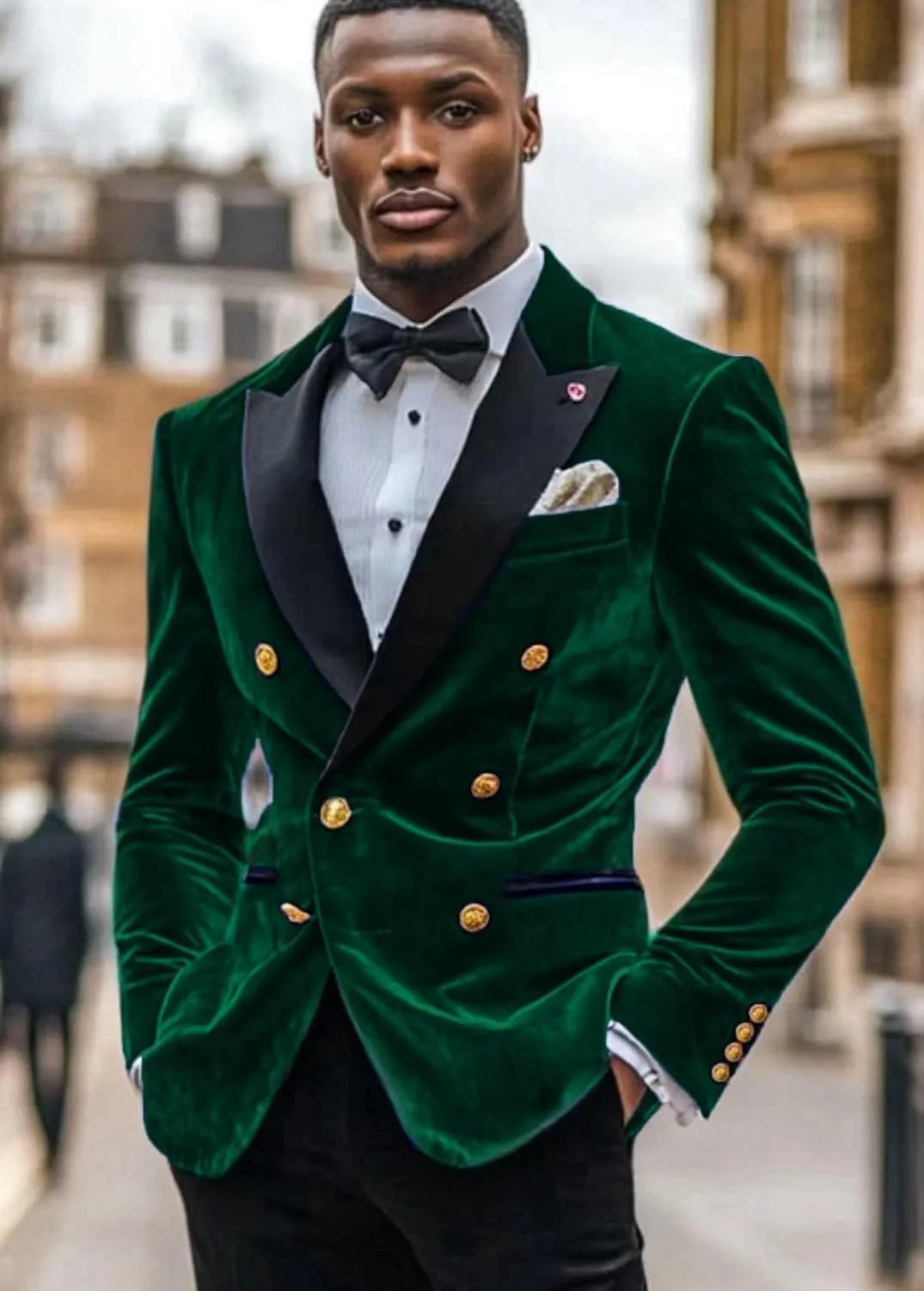 Men's Velvet Blazer Double Breasted Overcoat Notch Lapel Dinner Suit Jacket Coat for Prom Wedding Party Dinner