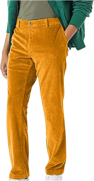 Men's Vintage Slim-Fit Corduroy Chino Pant Straight Flat Front Casual Pants Fall Winter Comfy Stretch Trousers with Pockets