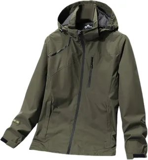 Men's Waterproof Rain Jacket Lightweight Raincoat Hooded Trench Outdoor Windbreaker for Hiking Travel