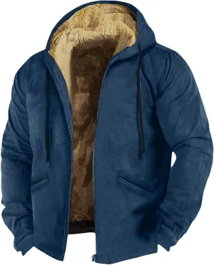 Men's Western Vintage Print Sherpa Fleece Lined Jackets Winter Warm Cozy Outerwear Quilted Down Varsity Coat Hooded