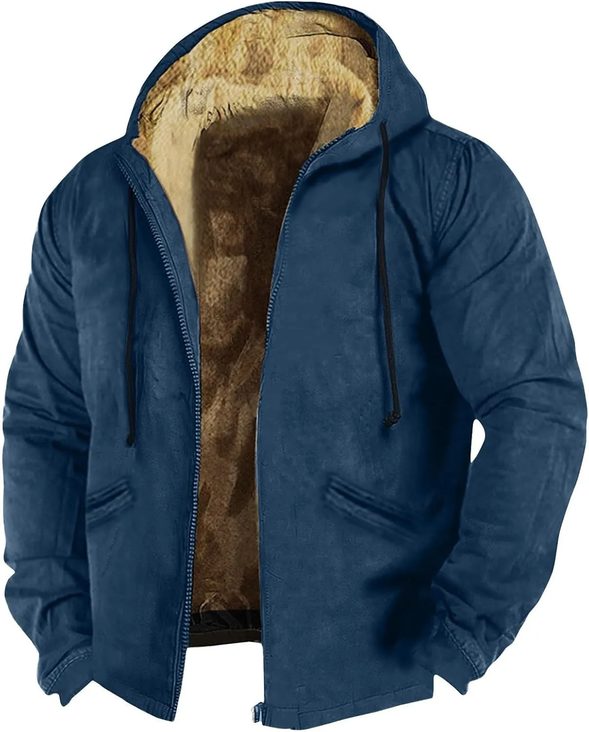 Men's Western Vintage Print Sherpa Fleece Lined Jackets Winter Warm Cozy Outerwear Quilted Down Varsity Coat Hooded