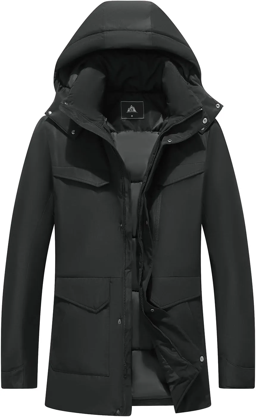 Men's Winter Coats Thicken Parkas Waterproof Windproof Detachable Hood Long Padded Puffer Jacket