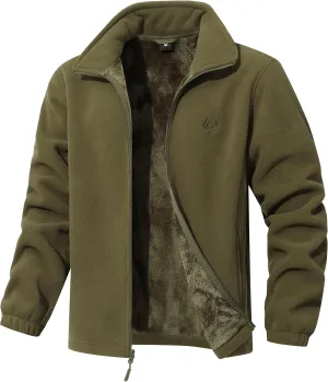 Men's Winter Outdoor Coat Full-Zip Heavy Fleece Jacket Warm Soft Fuzzy Winter Coat Sweatshirt with Pockets