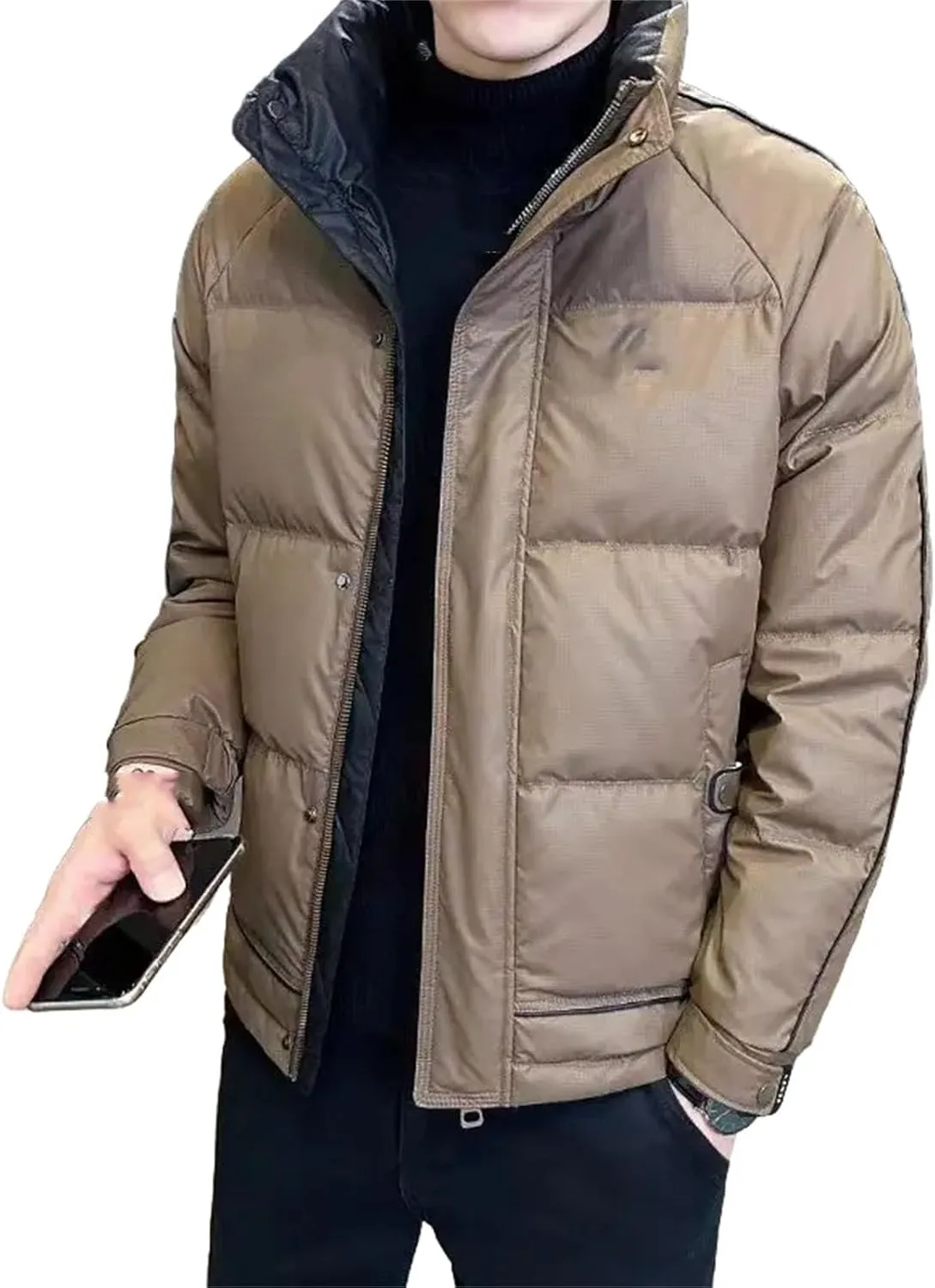 Men's Winter Short and Thick Trendy Men's Casual Warm Stand up Collar Coat Down Jacket