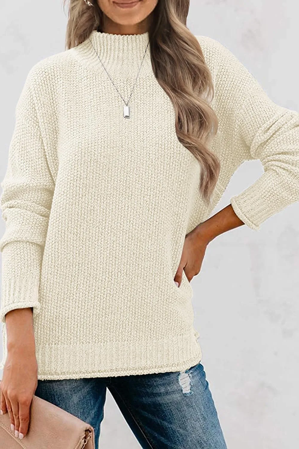MEROKEETY Women's Long Sleeve Turtleneck Cozy Knit Sweater Casual Loose Pullover Jumper Tops