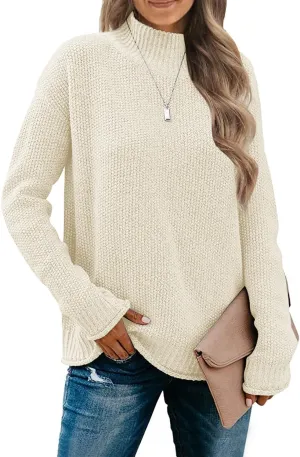 MEROKEETY Women's Long Sleeve Turtleneck Cozy Knit Sweater Casual Loose Pullover Jumper Tops