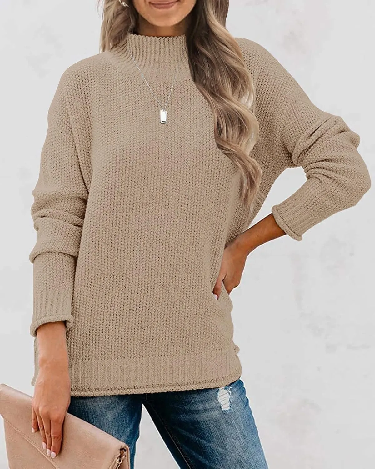 MEROKEETY Women's Long Sleeve Turtleneck Cozy Knit Sweater Casual Loose Pullover Jumper Tops
