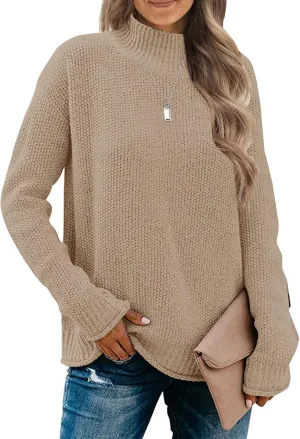 MEROKEETY Women's Long Sleeve Turtleneck Cozy Knit Sweater Casual Loose Pullover Jumper Tops