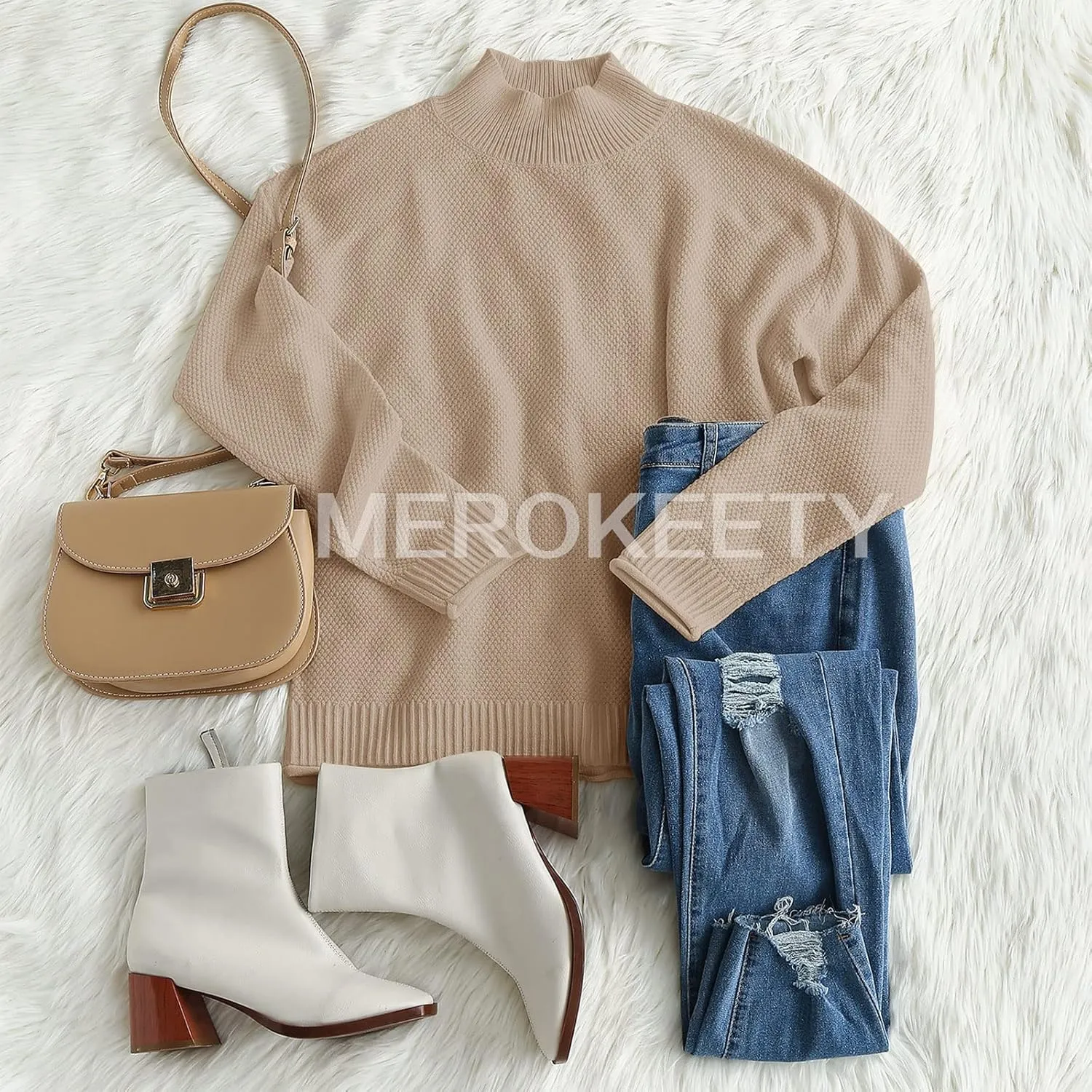 MEROKEETY Women's Long Sleeve Turtleneck Cozy Knit Sweater Casual Loose Pullover Jumper Tops