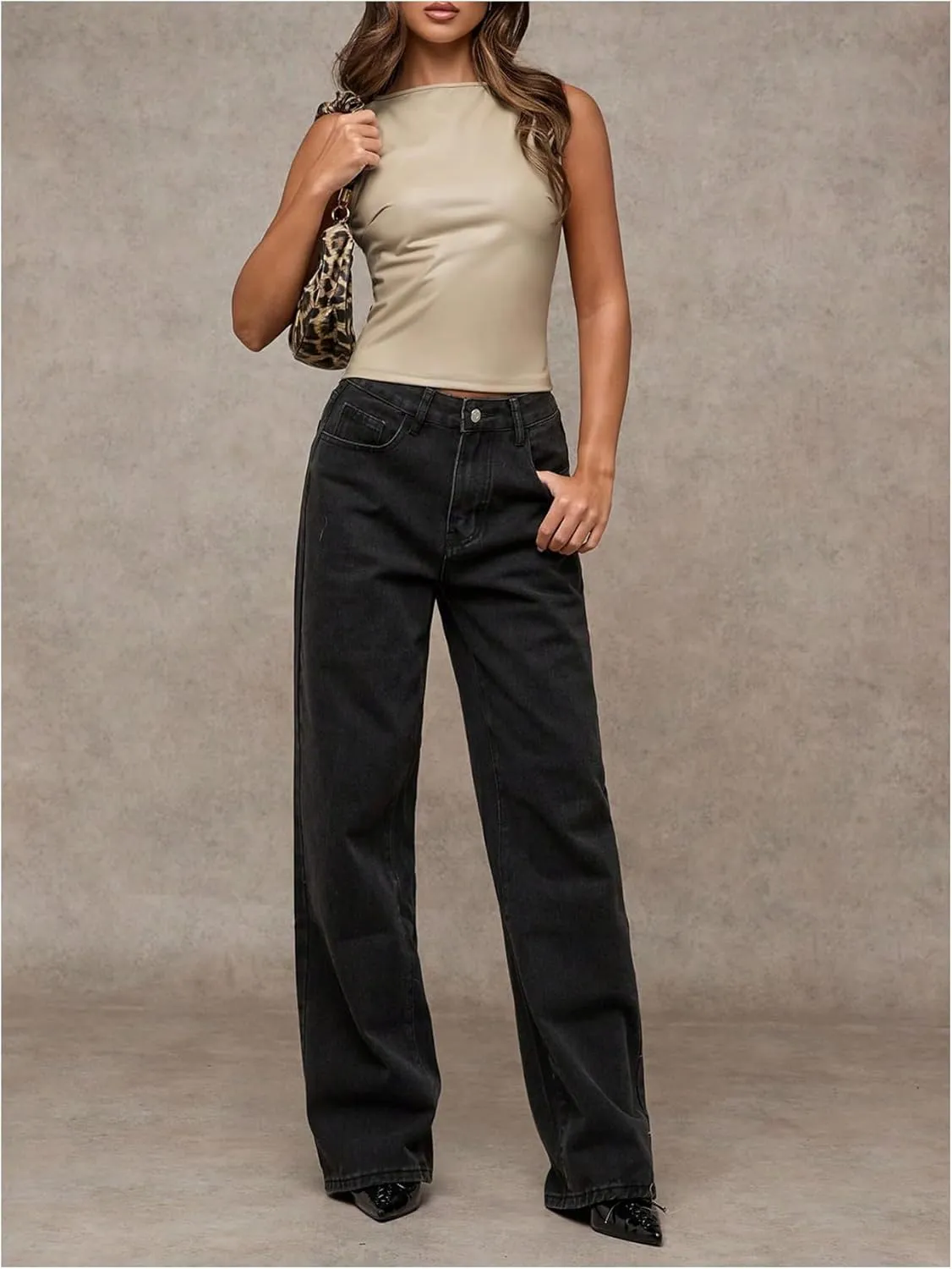 Milumia Women's Faux Leather Tank Top Shirt Ruched Fitted Going Out Tops