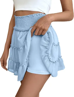 Mini Chiffon Skirt with Shorts 2025 Beach Pleated High Waisted Ruffle Skort Summer Short Swing Aline Lace Tennis Skort