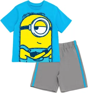 Minions T-Shirt and Mesh Shorts Outfit Set Toddler to Big Kid Sizes (2T - 10-12)