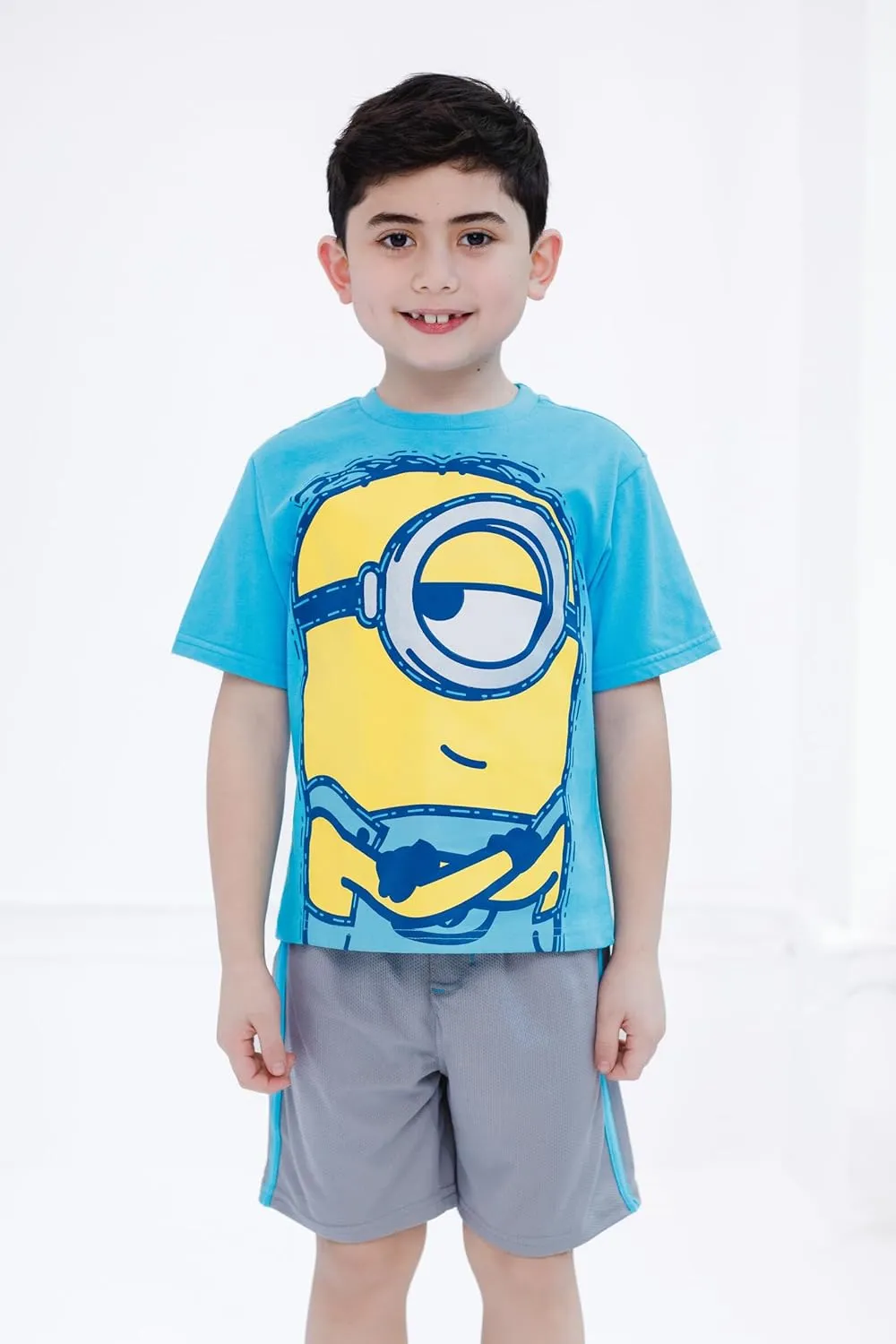 Minions T-Shirt and Mesh Shorts Outfit Set Toddler to Big Kid Sizes (2T - 10-12)