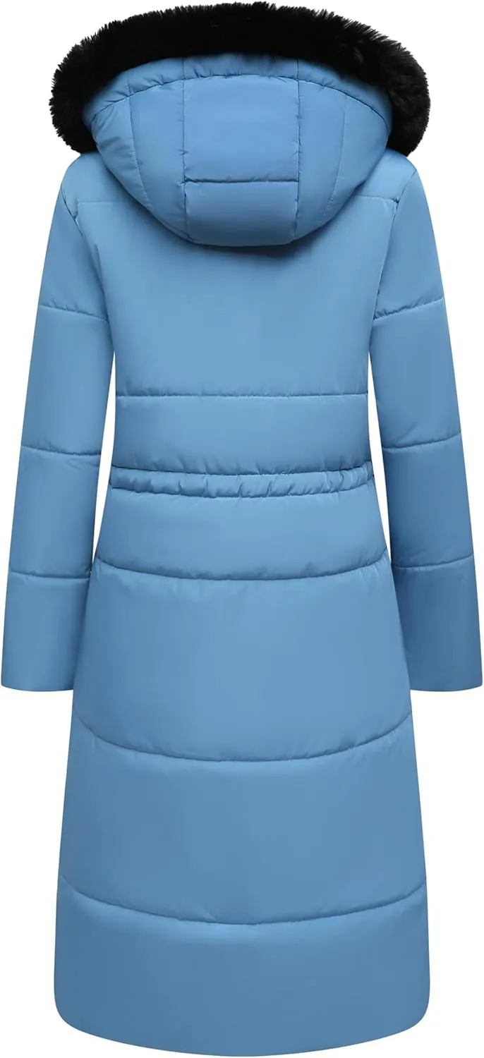 MOERDENG Women's Long Winter Puffer Coat Waterproof Warm Maxi Down Jacket Faux Fur Removable Hood Parka