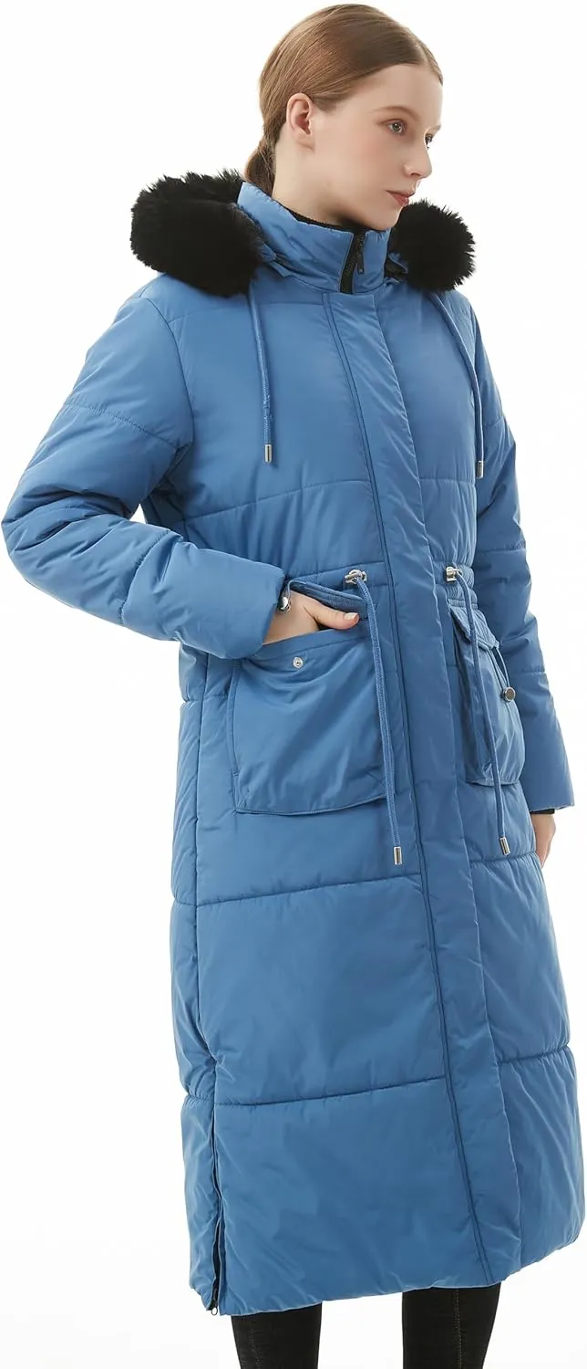 MOERDENG Women's Long Winter Puffer Coat Waterproof Warm Maxi Down Jacket Faux Fur Removable Hood Parka