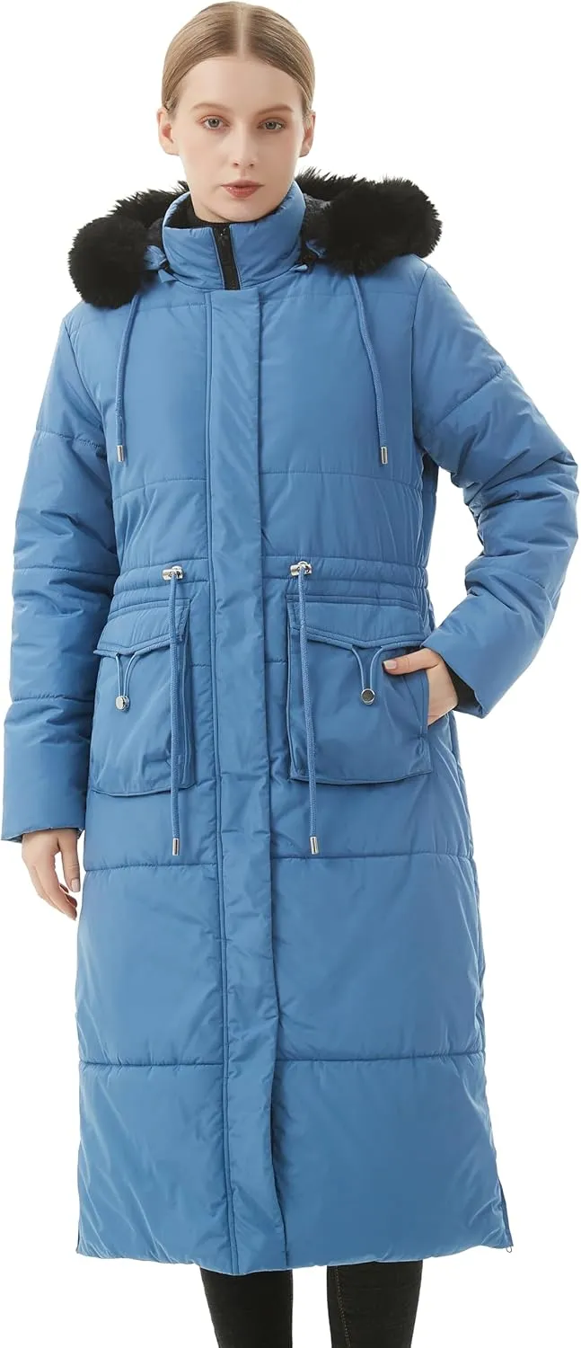 MOERDENG Women's Long Winter Puffer Coat Waterproof Warm Maxi Down Jacket Faux Fur Removable Hood Parka