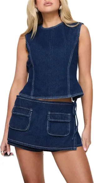 Mxiqqpltky Y2k Cargo Denim Skirt Women Low Rise Bodycon Mini Jean Skirt Shorts Skorts