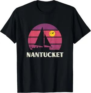 Nantucket Sailing Retro 70s Vintage Sunset Sailboat T-Shirt